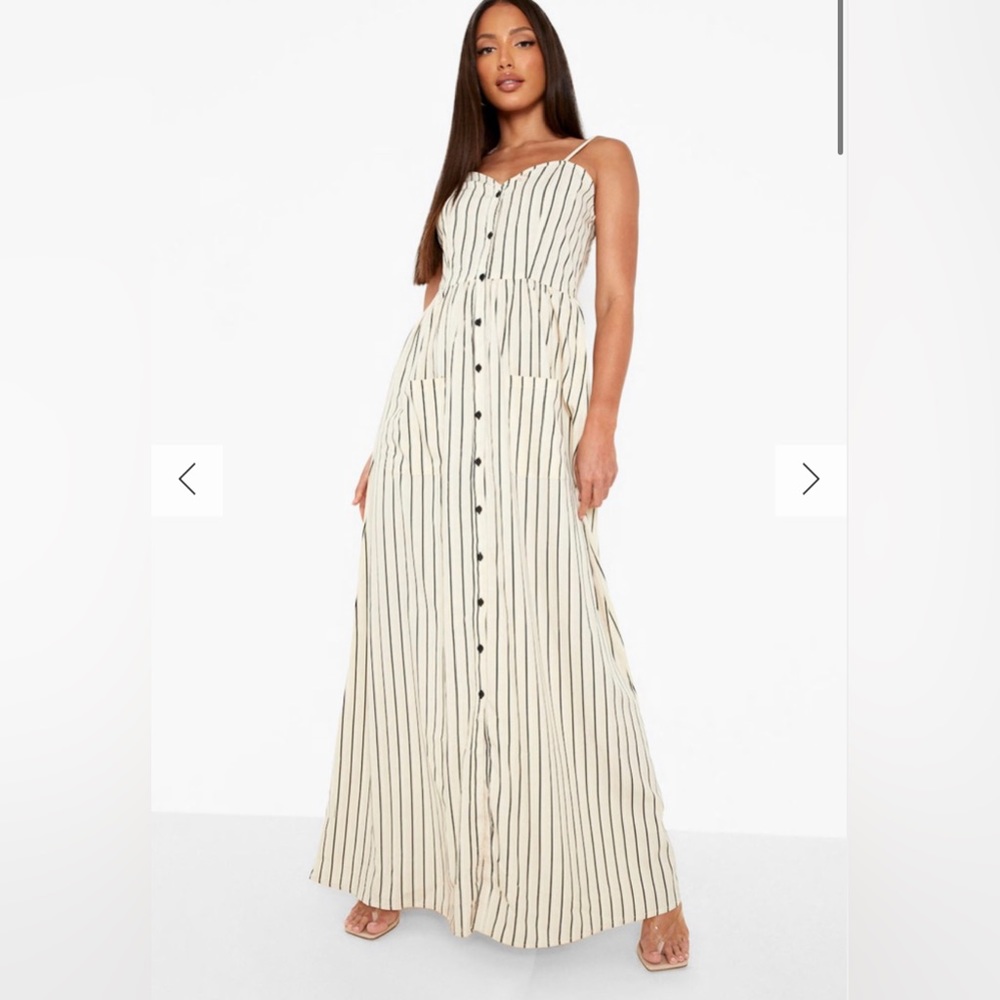 TALL STRIPE BUTTON UP POCKET MAXI DRESS